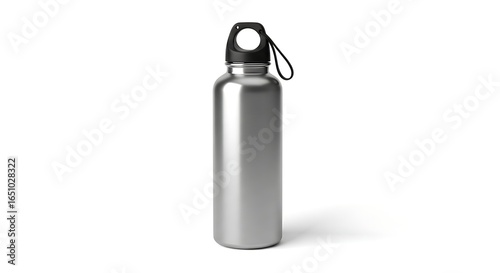 Reusable Stainless Steel Water Bottle, Metal Thermo Flask for Hot or Cold Drinks Isolated on White Background