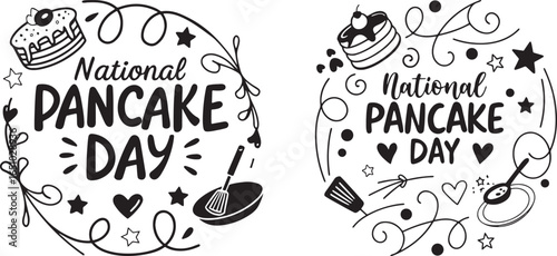 National Pancake Day Celebration with Whimsical Flourishes and Pancake Icons