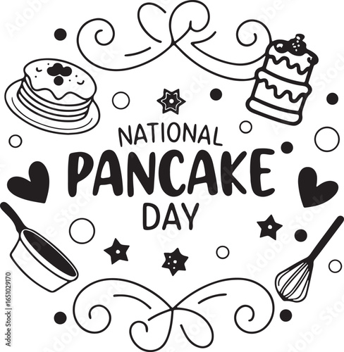 National Pancake Day Illustration with Pancake Stack and Cooking Utensils