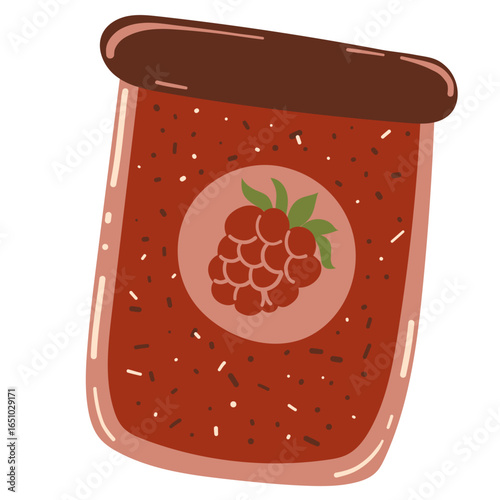 Jar of a raspberry jam. Flat vector illustration
