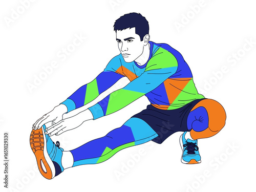 Dynamic Stretching Pose: A graphic illustration of a focused person executing a forward bend while engaging in dynamic stretching, ideal for preparing the body for physical activity.