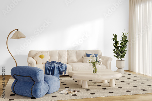 Tableau sur toile PNG isolated living room setup with shadow – sofa, coffee table with flowers, de