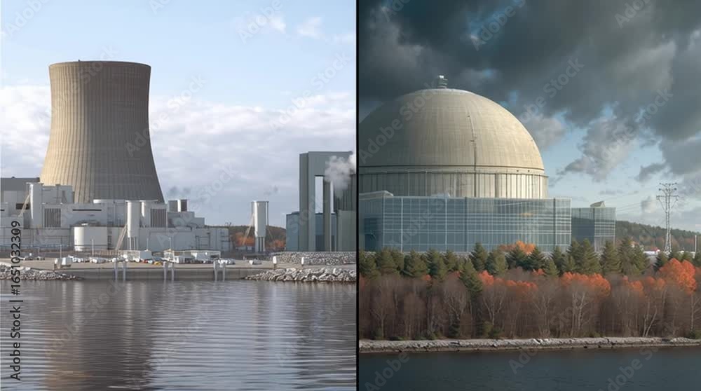 Visual comparison of a massive old-school nuclear power plant with ...