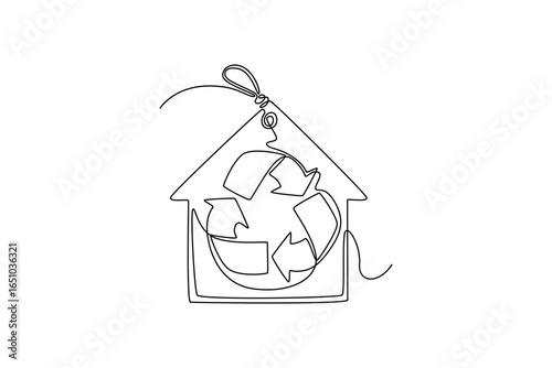 eco-friendly house-shaped cardboard. Sustainability home concept. Single line draw design. Vector graphic illustration