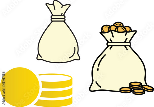 Gold coins full of sack bag