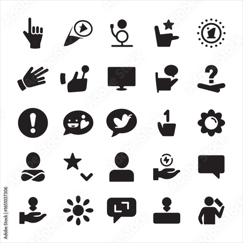 Feedback Web Icons Set, solid vector communication, customer support, user interaction, chat, survey and testimonial symbols for UI UX apps and websites