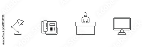Photography lighting, studio equipment, flash unit, soft box, spotlight, camera accessory outline icon vector illustration for creative media and professional photo shoot.