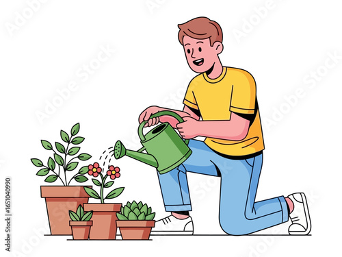 Caring Hand: A person cultivates vibrant flora, nurturing a thriving garden with tender care.