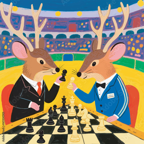 Funny Rodent Deer Chess Game Vector for Illustration Design Template and Stadium Background