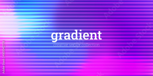 Glass ripple distortion background. Abstract fractal effect, ribbed glass texture with bright gradients and smooth corrugated vertical lines. Purple gradient vector background.