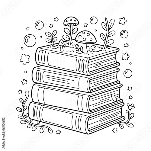 Vector illustration of a book - Coloring Pages for Kids & Adults, Easy, Cute & Cozy Coloring Book for Relaxation and Creativity, line art vector illustration