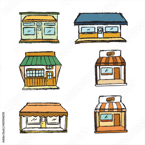 illustration sketch of a store for products and scenery