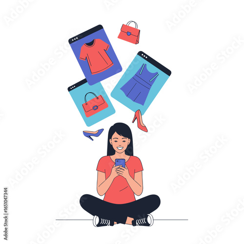 Young woman shopping for fashion online using her smartphone