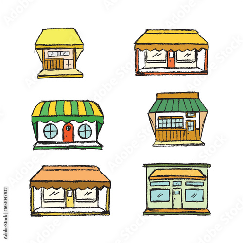 illustration sketch of a store for products and scenery