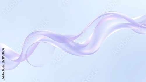 Illustration of a flowing translucent purple ribbon gracefully curves across a soft blue background