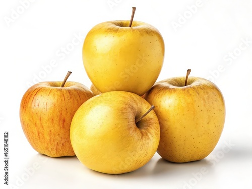 Four golden delicious apples isolated on white background