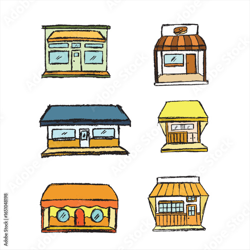 illustration sketch of a store for products and scenery