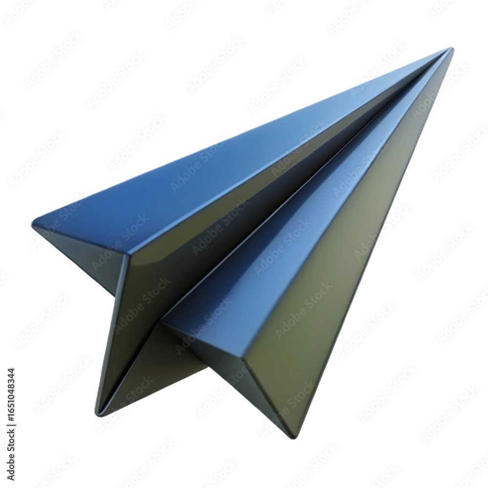 Fototapeta premium Blue metallic paper airplane origami isolated on transparent background