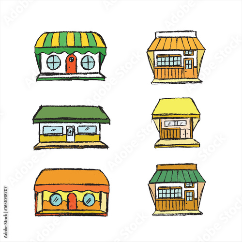 illustration sketch of a store for products and scenery