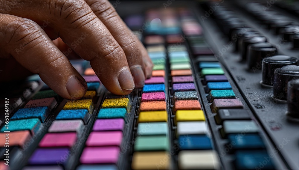 Naklejka premium Hand manipulating a color grading panel
