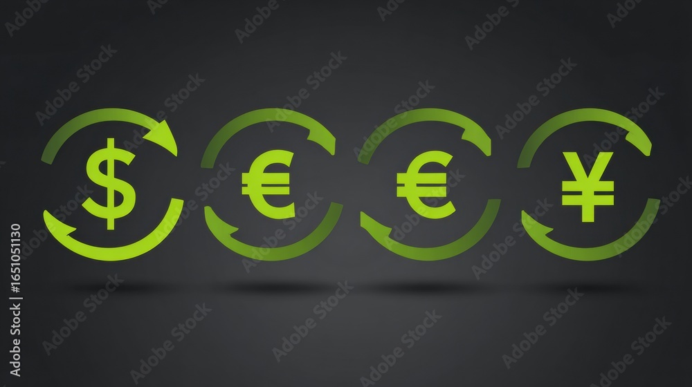Fototapeta premium Currency Symbols in a Circular Exchange Design Representing Global Finance and Trade Dynamics Across Major Economies