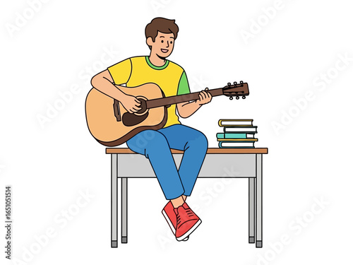 Harmony's Serenade: A musician's skilled fingers dance across the strings of an acoustic guitar, filling a space with music. This art piece evokes emotion