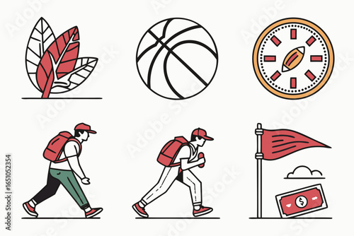 Set of icons representing outdoor activities and sports