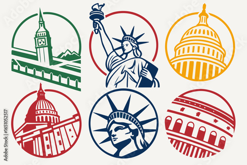 Collection of famous world landmarks and symbols
