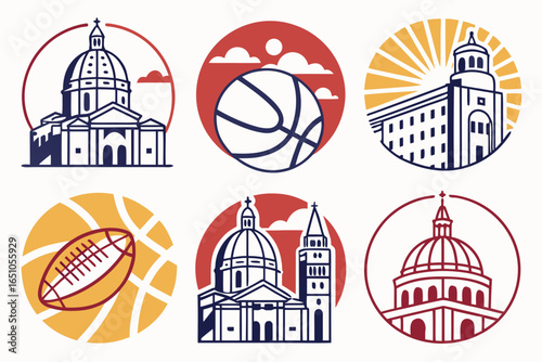 Collection of sports and architectural icons
