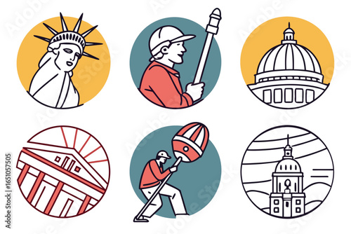 Collection of american landmarks and patriotic symbols