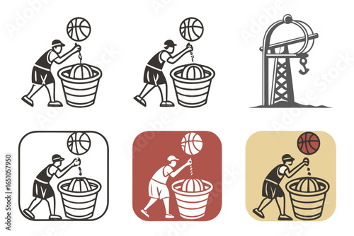 Basketball player practicing dribbling and shooting into a hoop