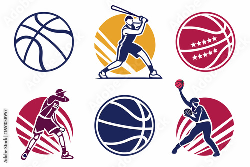 Collection of sports icons featuring baseball and basketball players