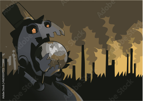 Corporate Greed eating earth scary Halloween Horror Monsters Frankensteins monster zombies best Artwork vector editable Wall Sticker t-shirt design and multipurpose use in high definition format