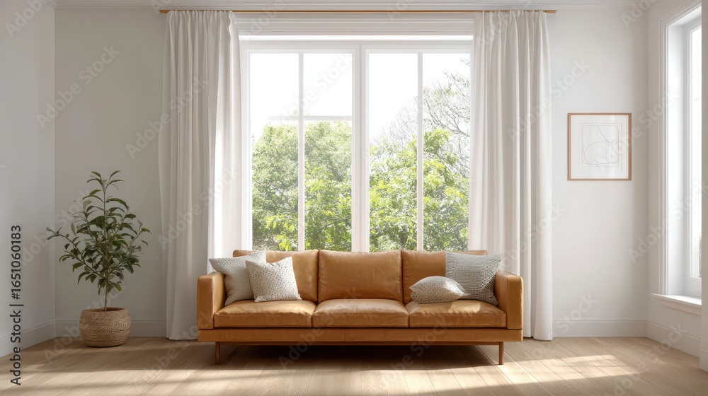 Fototapeta premium Modern Neutral Living Room with a Single Piece of Art