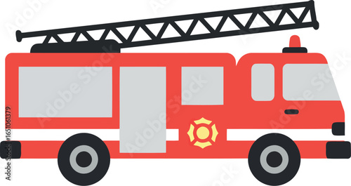 Red fire truck with ladder flat design