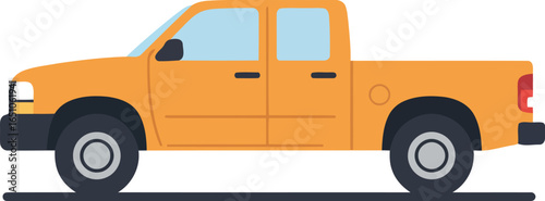 Orange pickup truck side view flat icon