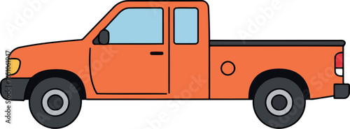 Orange pickup truck side view isolated