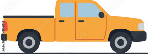 Yellow pickup truck side view flat illustration