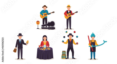 Street Performers: Musicians, Magician, Fortune Teller