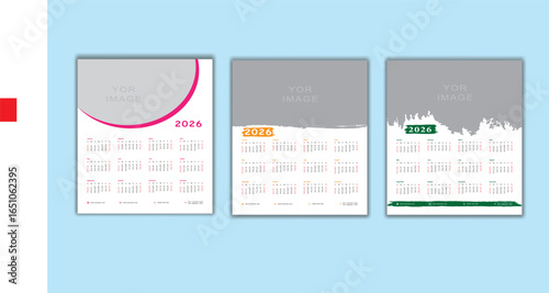 2026 Wall Calendar Design Template, Set of One Page Calendar Design