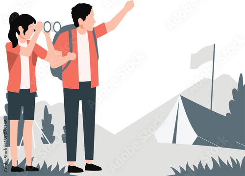 A boy and girl are trying to stop a traveling vehicle.