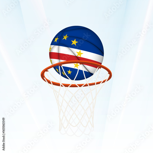 Cape Verde Flag Basketball Scoring Through Hoop.
