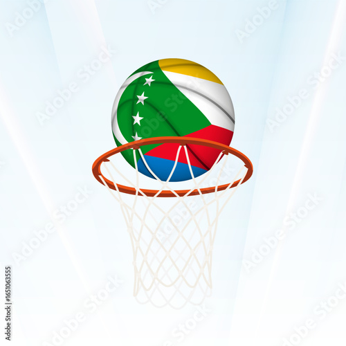 Comoros Flag Basketball Scoring Through Hoop.