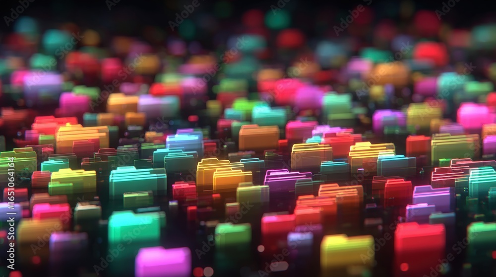 Obraz premium Abstract network grid with files and folders, futuristic software interface, digital document management system, store, search and organize documents, corporate business, paperless office 