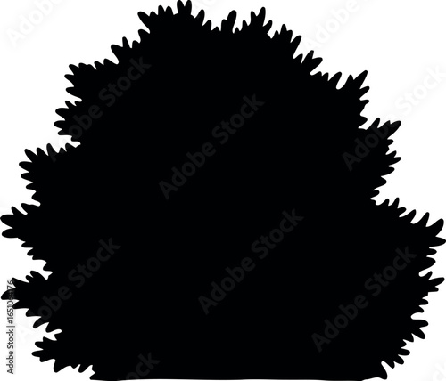 Black silhouette of lush green bush