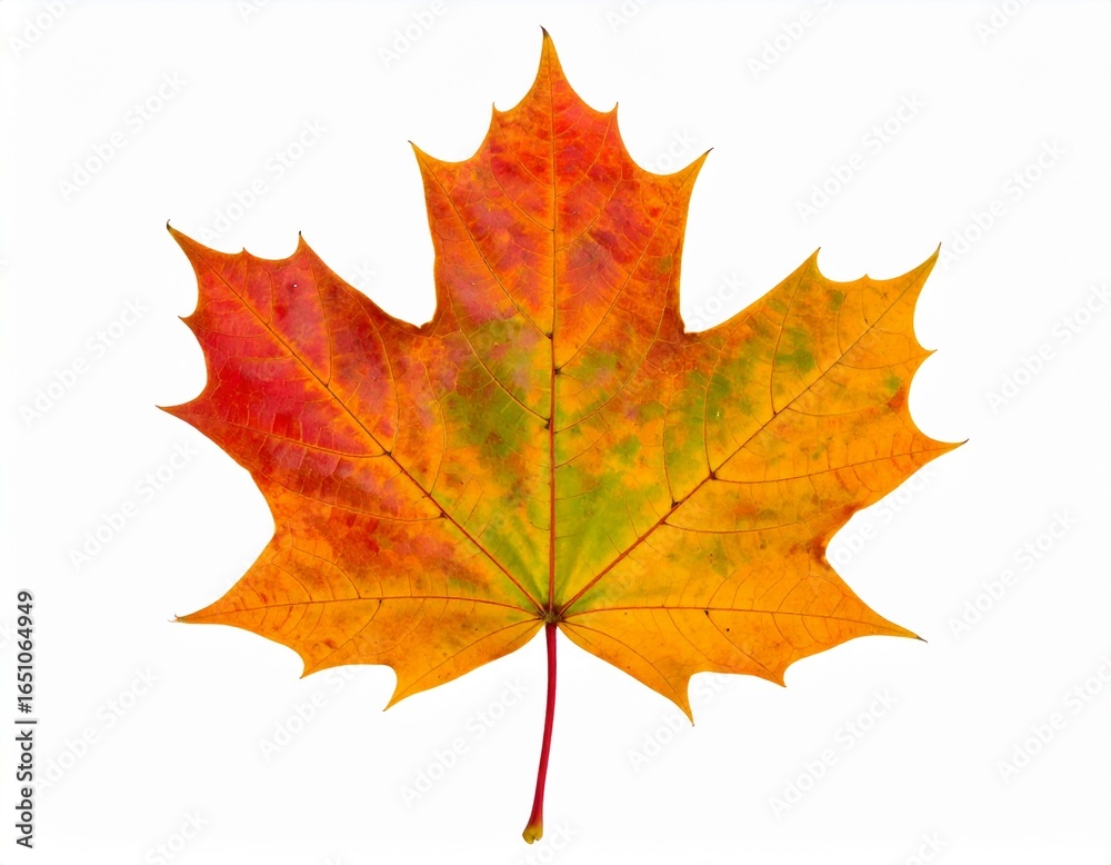 Fototapeta premium Realistic Maple Leaf in Autumn Colors, Orange and Red Gradient, Isolated on White