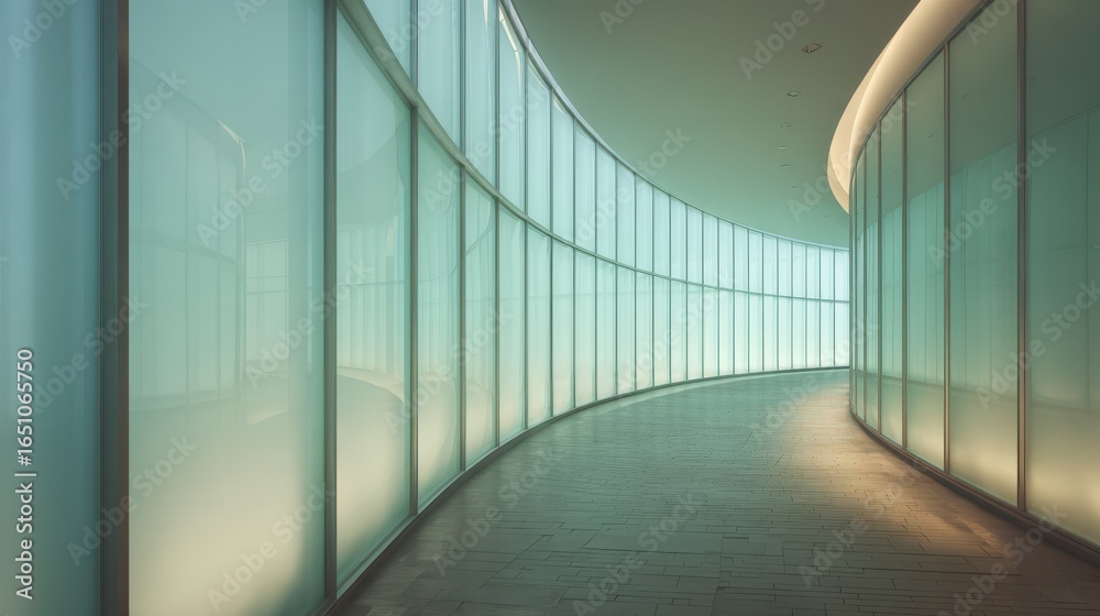 Obraz premium Modern interior corridor, light-filled, empty space. Possible use Commercial