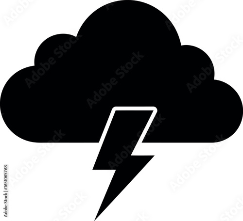 Black lightning bolt icon on storm cloud