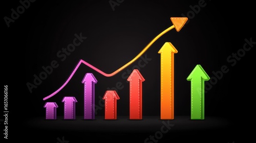 Vibrant financial growth chart with colorful arrows indicating upward trend depiction