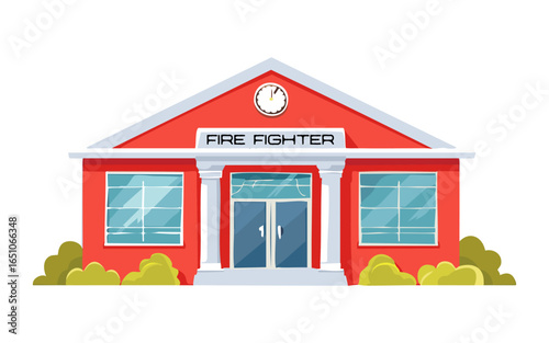 Fire Station Illustration Vector design of a red building with doors, windows, and sign